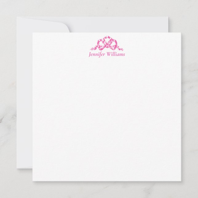 Pink Princess Bow Pretty Elegant Girly Preppy Name Note Card (Front)