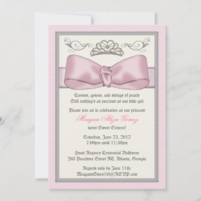 Pink Princess Bowed Invite (Front)