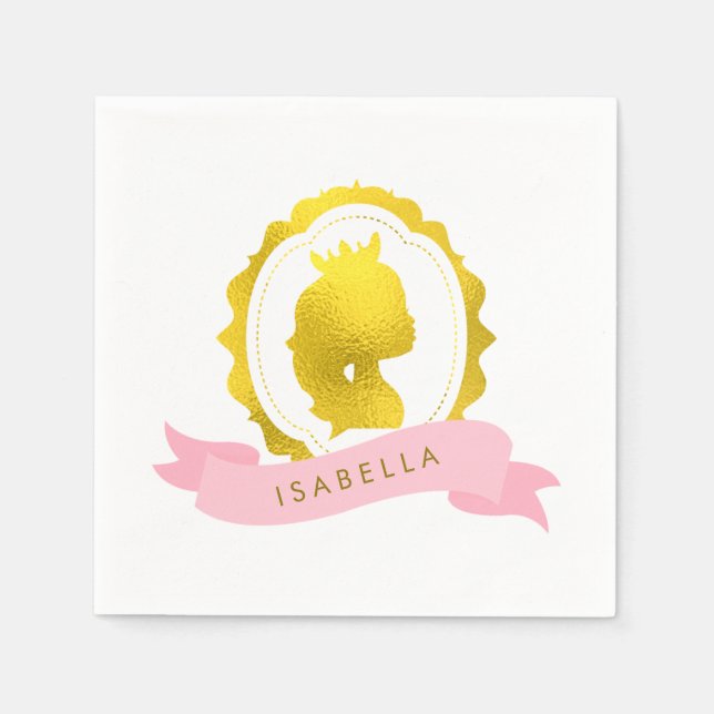 Pink Princess Cameo Birthday Paper Napkins (Front)
