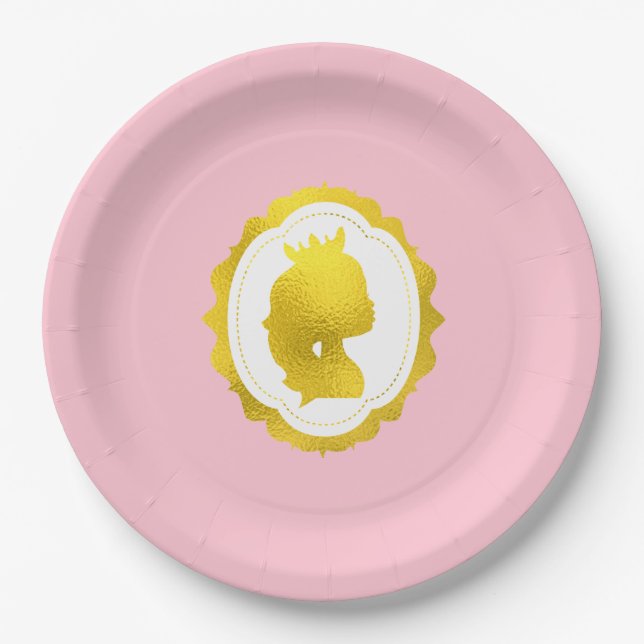 Pink Princess Cameo Birthday Paper Plates (Front)