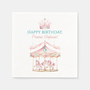 Pink Princess Carousel Magical 1st Birthday Girl Napkins