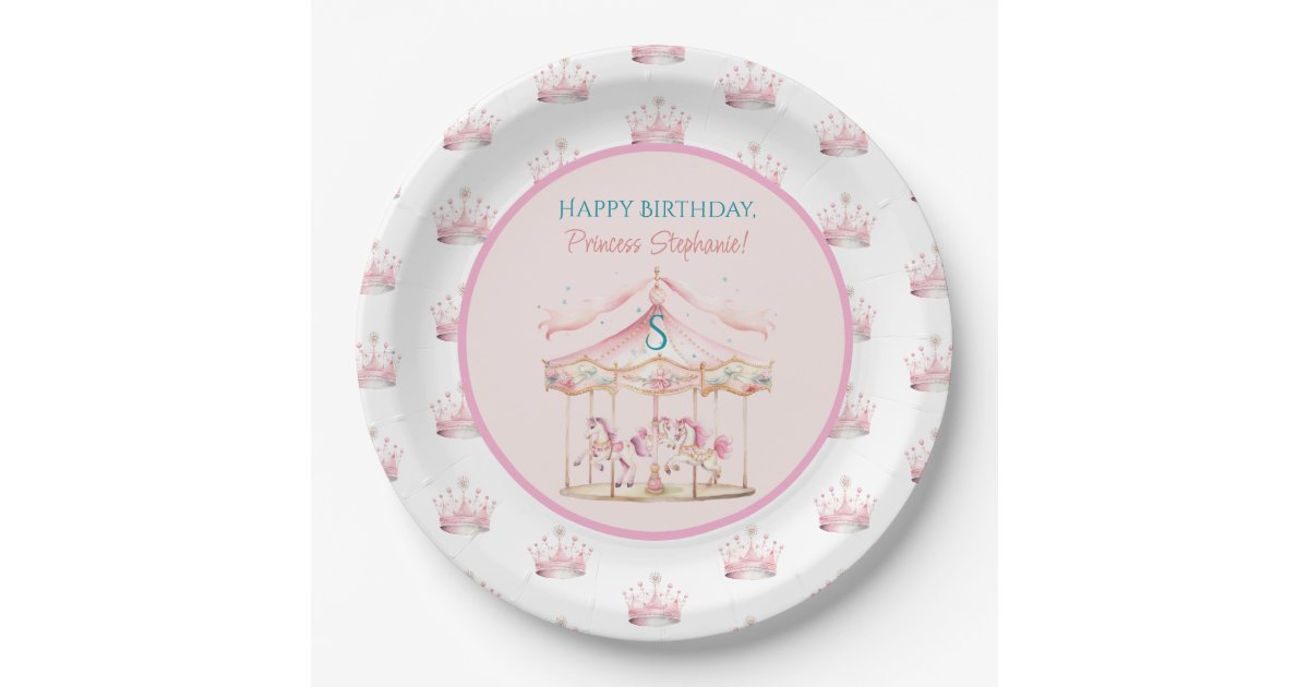 Pink Princess Carousel Magical 1st Birthday Girl Paper Plates | Zazzle