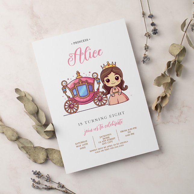 Pink Princess Carriage Birthday Party Invitation (Creator Uploaded)