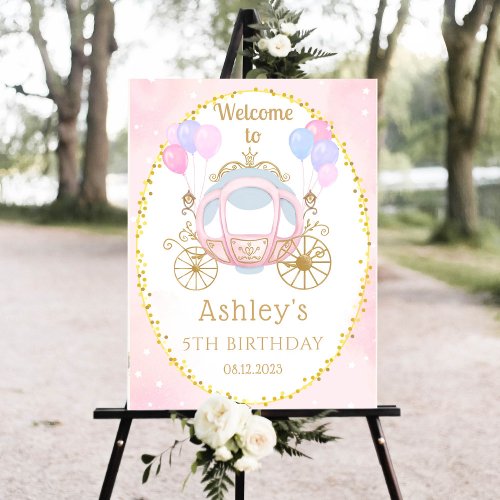 Pink Princess Carriage Birthday Party Welcome  Foam Board