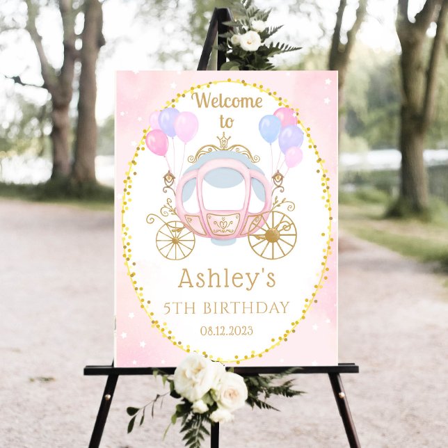 Pink Princess Carriage Birthday Party Welcome  Foam Board (Creator Uploaded)