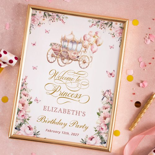 Pink Princess Carriage Birthday Party Welcome Poster