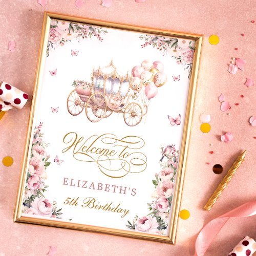 Pink Princess Carriage Birthday Party Welcome Poster