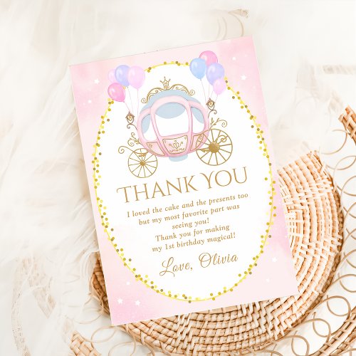 Pink Princess Carriage Birthday Thank You Card