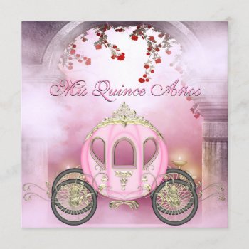 Pink Princess Carriage Enchanted Quinceanera Invitation by InvitationBlvd at Zazzle