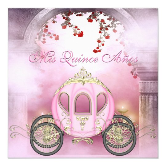 Pink Princess Carriage Enchanted Quinceanera Invitation ...