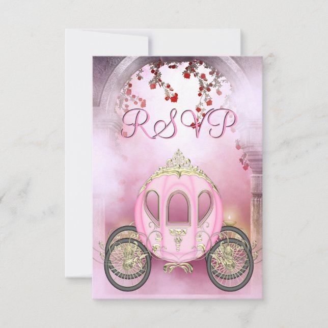 Pink Princess Carriage Enchanted RSVP Card (Front)