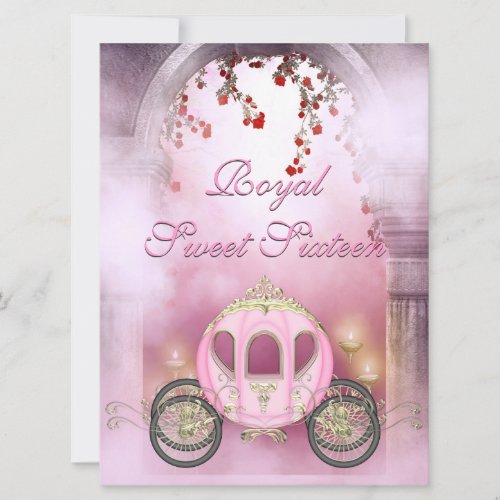 Pink Princess Carriage Enchanted Sweet 16 Personalized Announcement