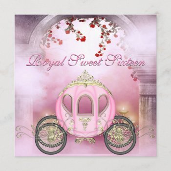 Pink Princess Carriage Enchanted Sweet 16 Invitation by InvitationBlvd at Zazzle