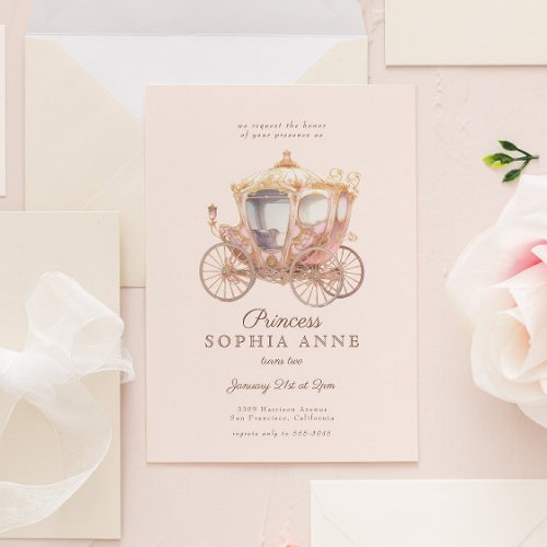 Pink Princess Carriage Fairytale Birthday Party Invitation