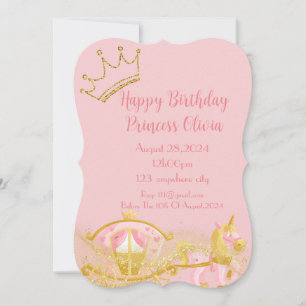 pink princess carriage girl birthday  save the date