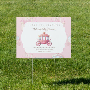 Pink Princess Carriage Welcome Baby Yard Sign