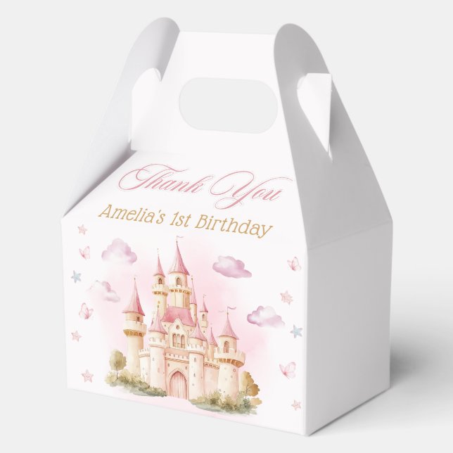 Pink Princess Castle Birthday Favor Boxes (Front)
