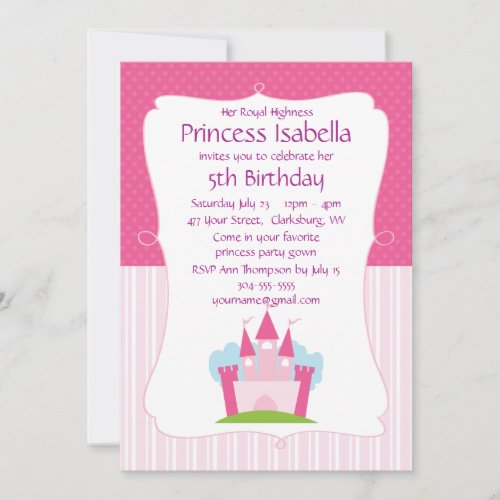 Pink Princess Castle Birthday Custom Invites