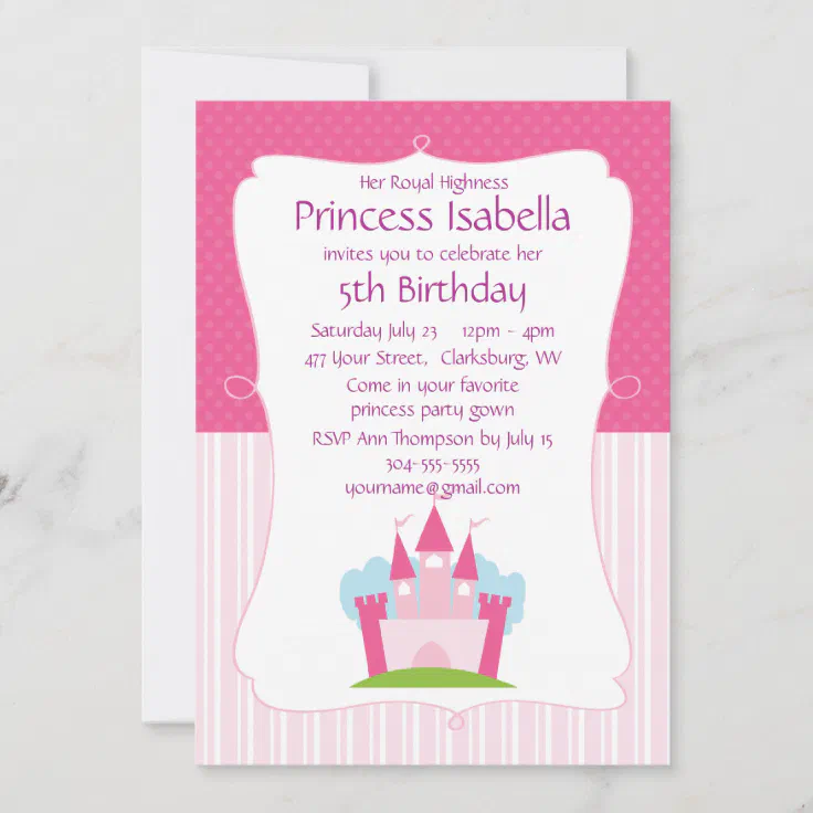 Pink Princess Castle Birthday Invitation 