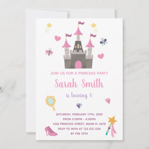 Pink Princess Castle Birthday Invitation