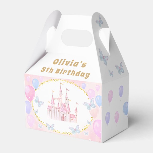 Pink Princess Castle Birthday Party Favor Box (Front Side)