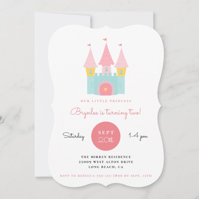 Pink Princess Castle Birthday Party Invitation (Front)