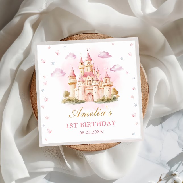 Pink Princess Castle Birthday Party Napkin (Creator Uploaded)