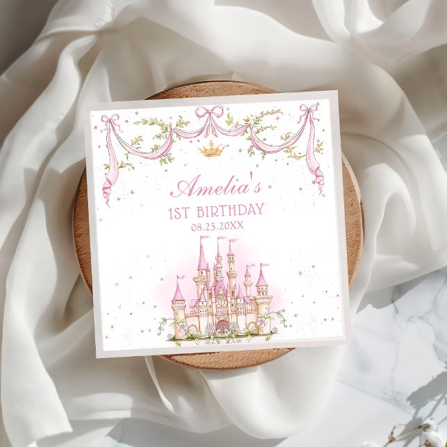 Pink Princess Castle Birthday Party Paper Napkin (Creator Uploaded)