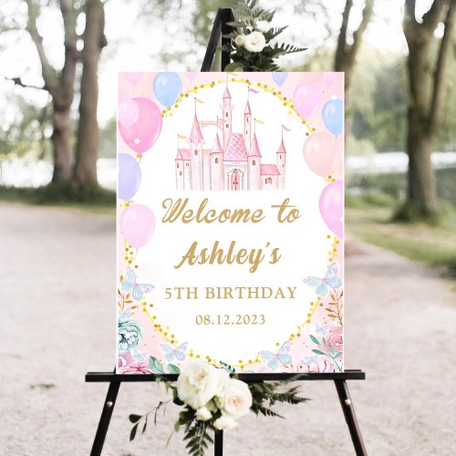 Pink Princess Castle Birthday Party Welcome Foam Board