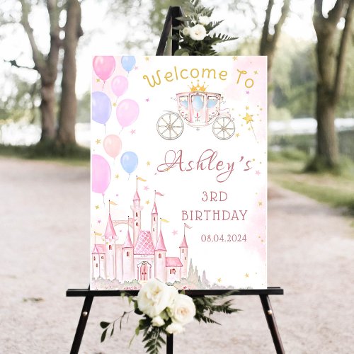 Pink Princess Castle Birthday Party Welcome Foam Board