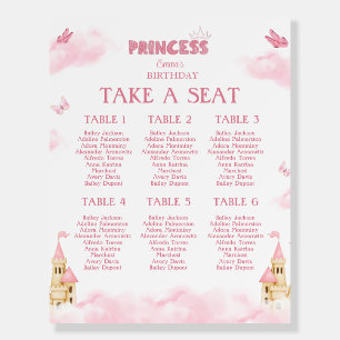 Pink Princess Castle Butterflies Seating Chart Foam Board