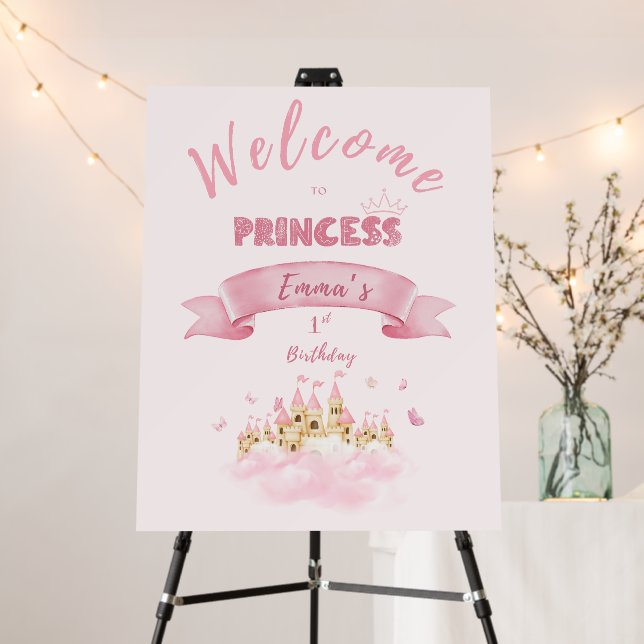 Pink Princess Castle Enchanting Welcome Sign (In Situ (Stand))