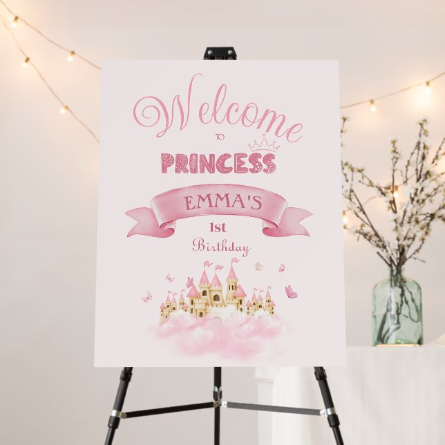 Pink Princess Castle Enchanting Welcome Sign (In Situ (Stand))