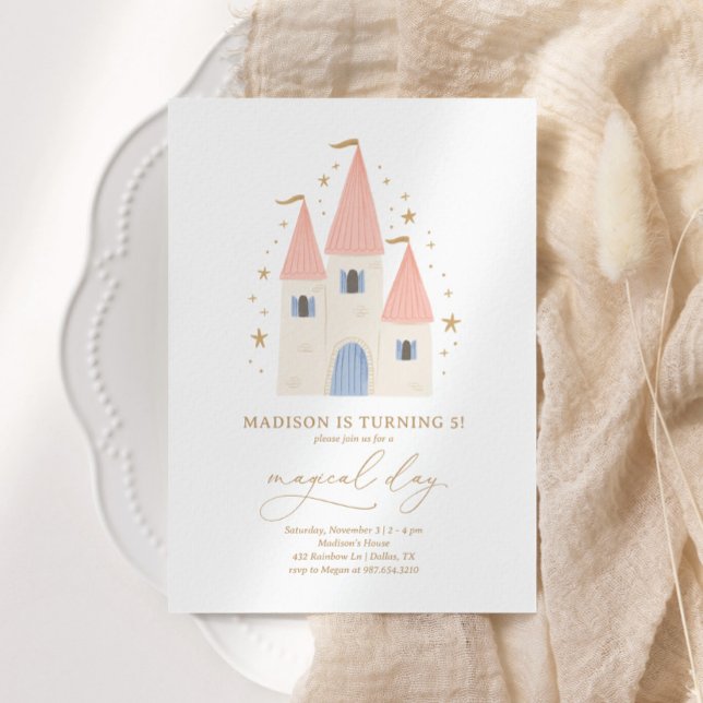 Pink Princess Castle Girl Birthday Party Invitation (Creator Uploaded)