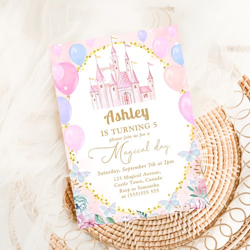 Pink Princess Castle Girl Birthday Party Invitation