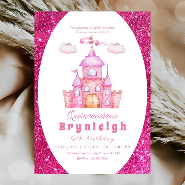 Pink princess castle girl birthday party invitation (Creator Uploaded)