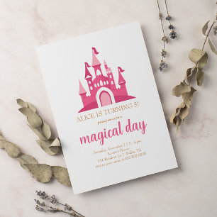 Pink Princess Castle Girl Birthday Party Invitation