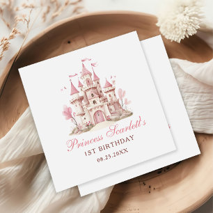 Pink Princess Castle Girl's Birthday Party Napkins