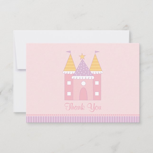 Pink Princess Castle Girls Birthday Party Note Card (Front)