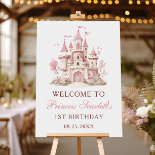 Pink Princess Castle Girl's Birthday Party Welcome Foam Board
