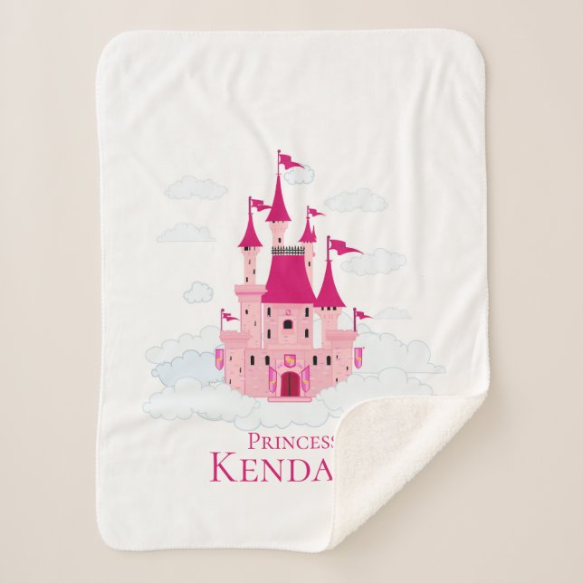 Pink Princess Castle Personalized Girly Sherpa Blanket (Front)