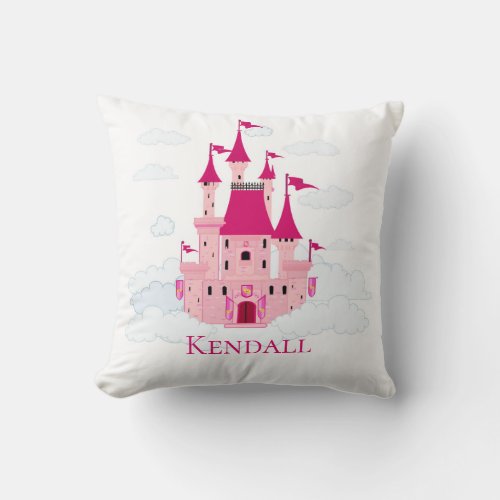 Pink Princess Castle Personalized Girly  Throw Pillow