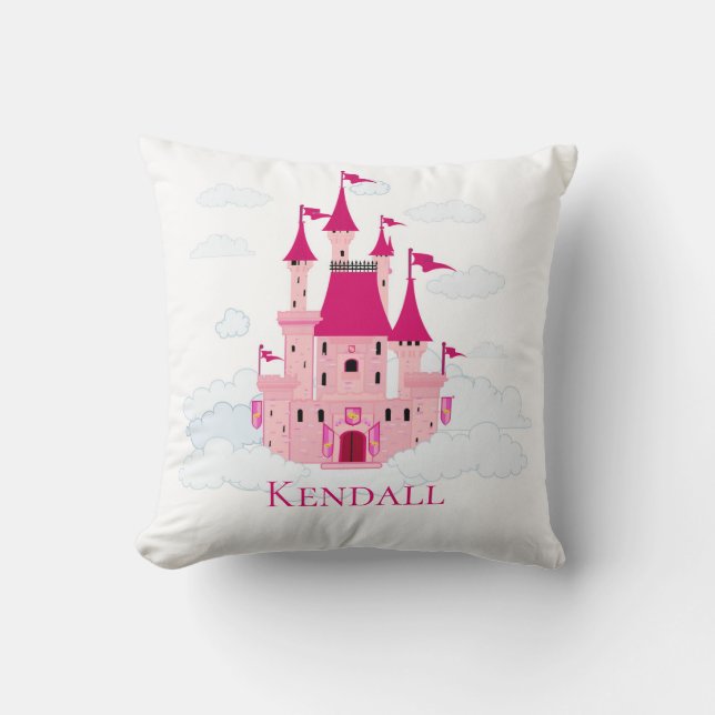 Pink Princess Castle Personalized Girly  Throw Pillow (Front)