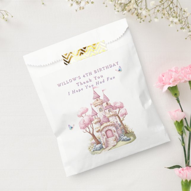Pink Princess Castle Pink Trees Butterflies  Favor Bag (Sealed)