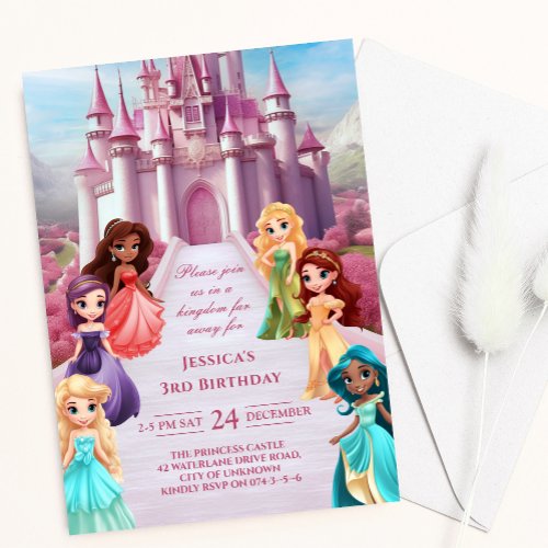 Pink Princess Castle Royal Kid Girl Birthday  Invitation