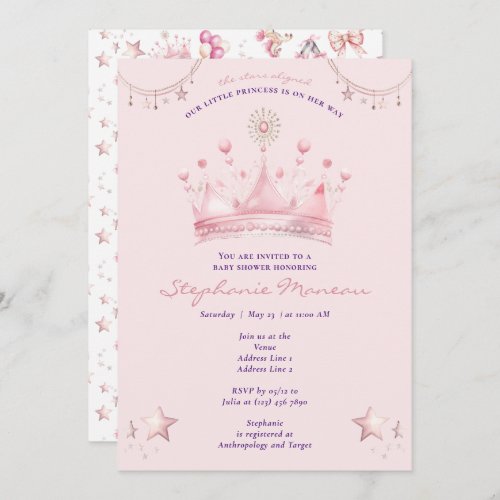 Pink Princess Celestial Stars Aligned Baby Shower Invitation