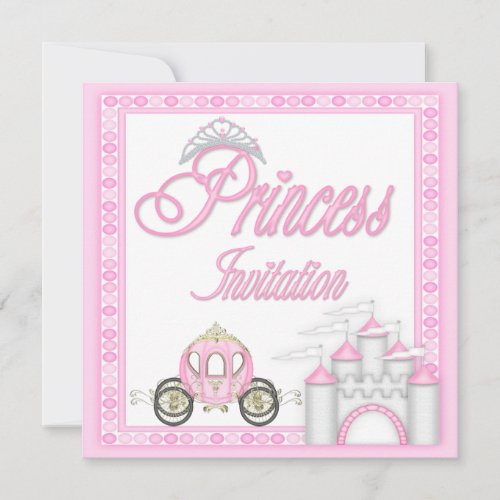 Pink Princess Coach and Castle Birthday Party Invitation