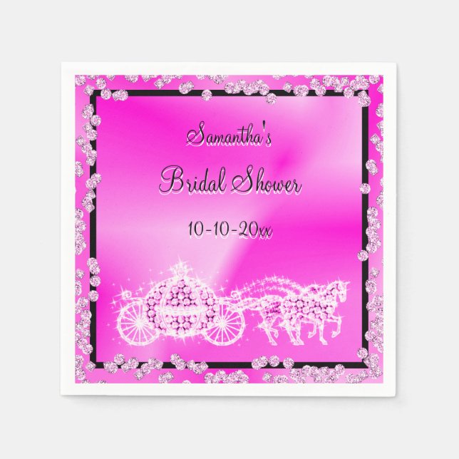 Pink Princess Coach & Horses Bridal Shower Paper Napkins (Front)
