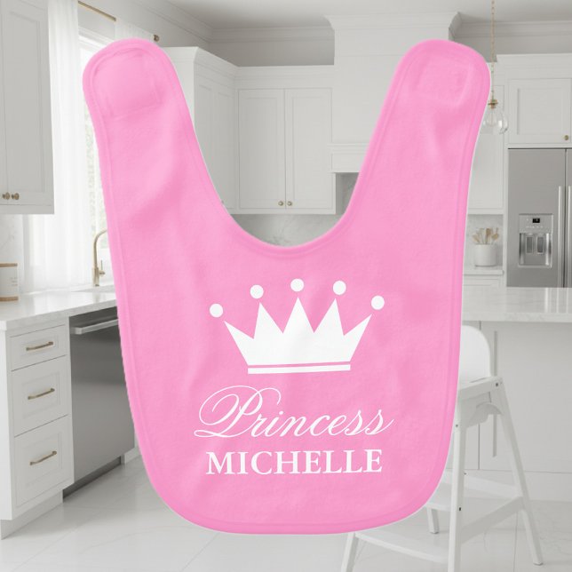 Pink princess crown baby bib for little baby girl (pink baby bib for princess)