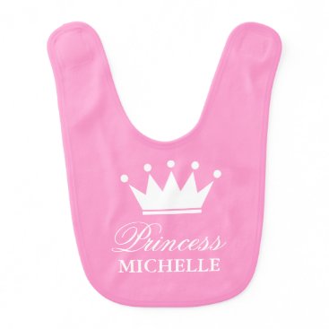Pink princess crown baby bib for little baby girl